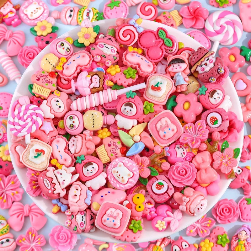 Glitzest 100PCS TINKRSTUFF Rose Pink Slime Charms Cute Flatback Resin Charms for Slime, Random Kawaii Decoden Charm for Embellishments Phone Junk Case Charms Bulk, Hairpins Scrapbooking Crafting & DIY Decor - Image 4